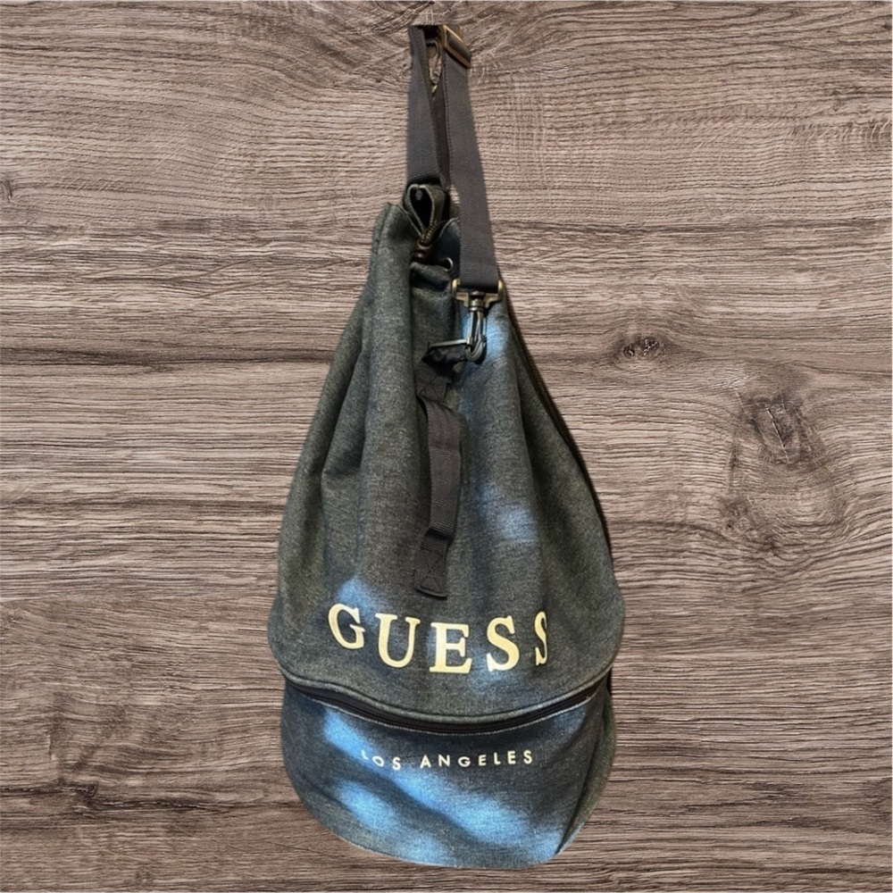 🌺Guess Los Angeles Vintage & Rare Denim Fully Lined Bucket/Gym/Weekend Bag EUC